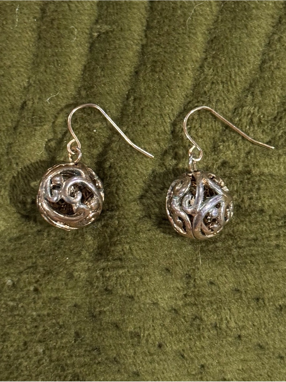 Delicate Filigree Ball Drop Earrings in Gold Tone - Picture 2 of 3